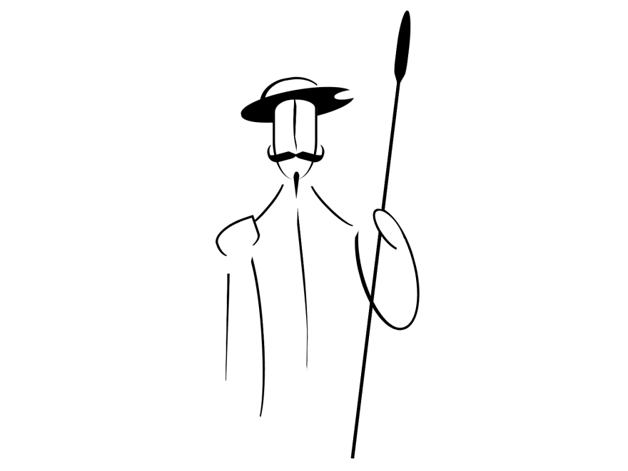 Abstract/Linear version of Don Quixote, a man with a helmet and a spear