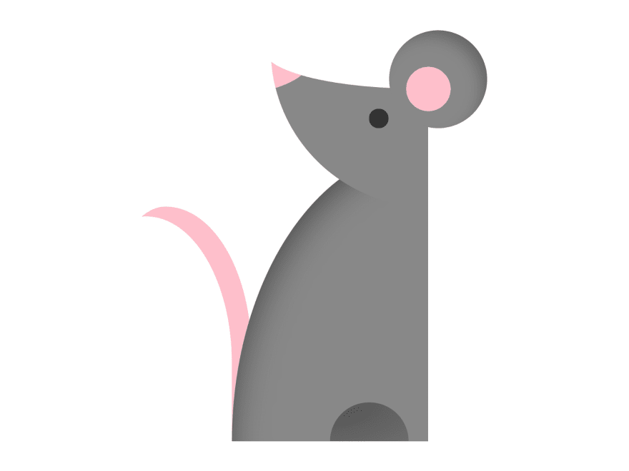 Minimalistic illustration of a mouse with rounded ears looking back