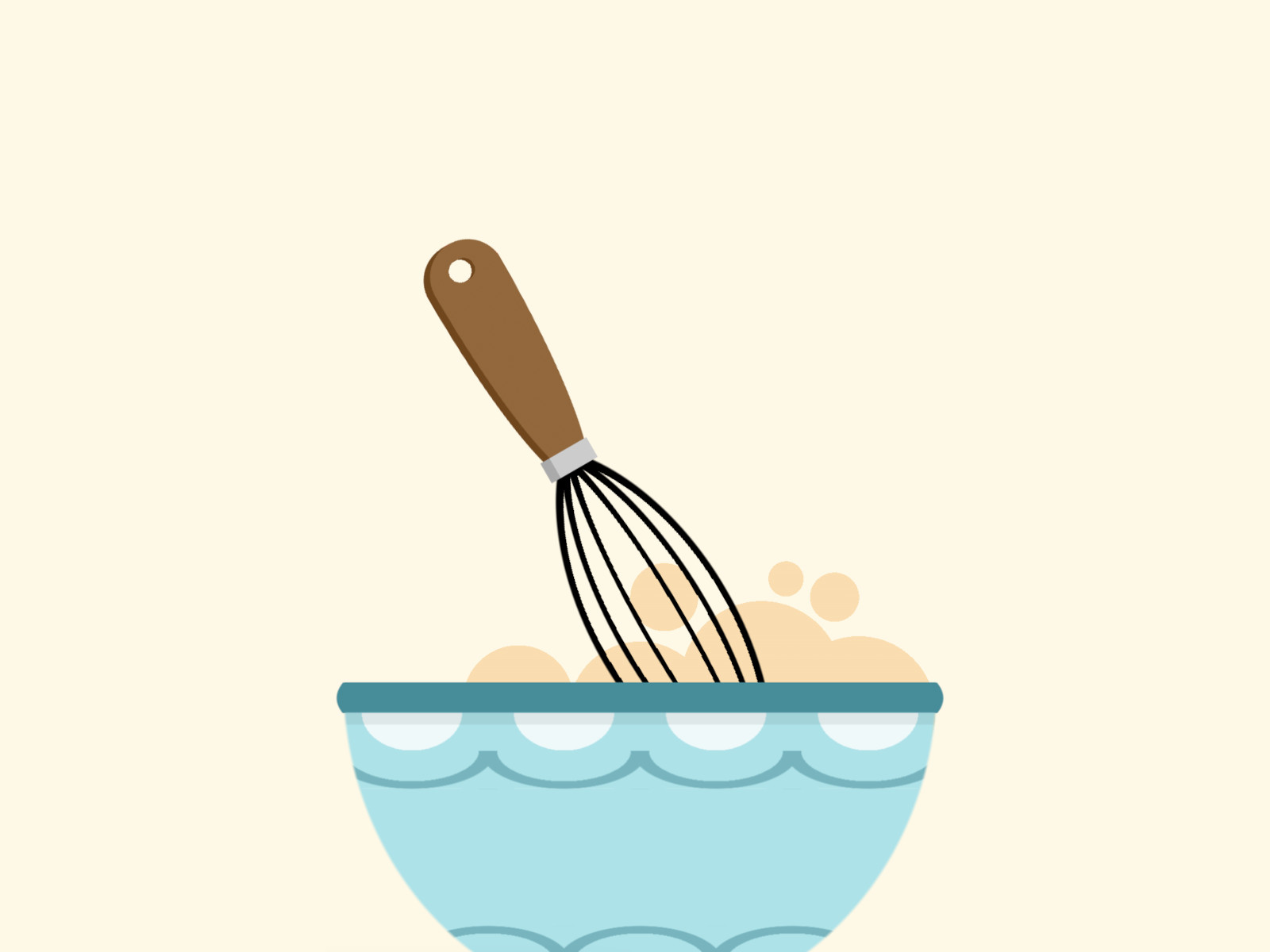 Cartoon of a mixing bowl and a whisk
