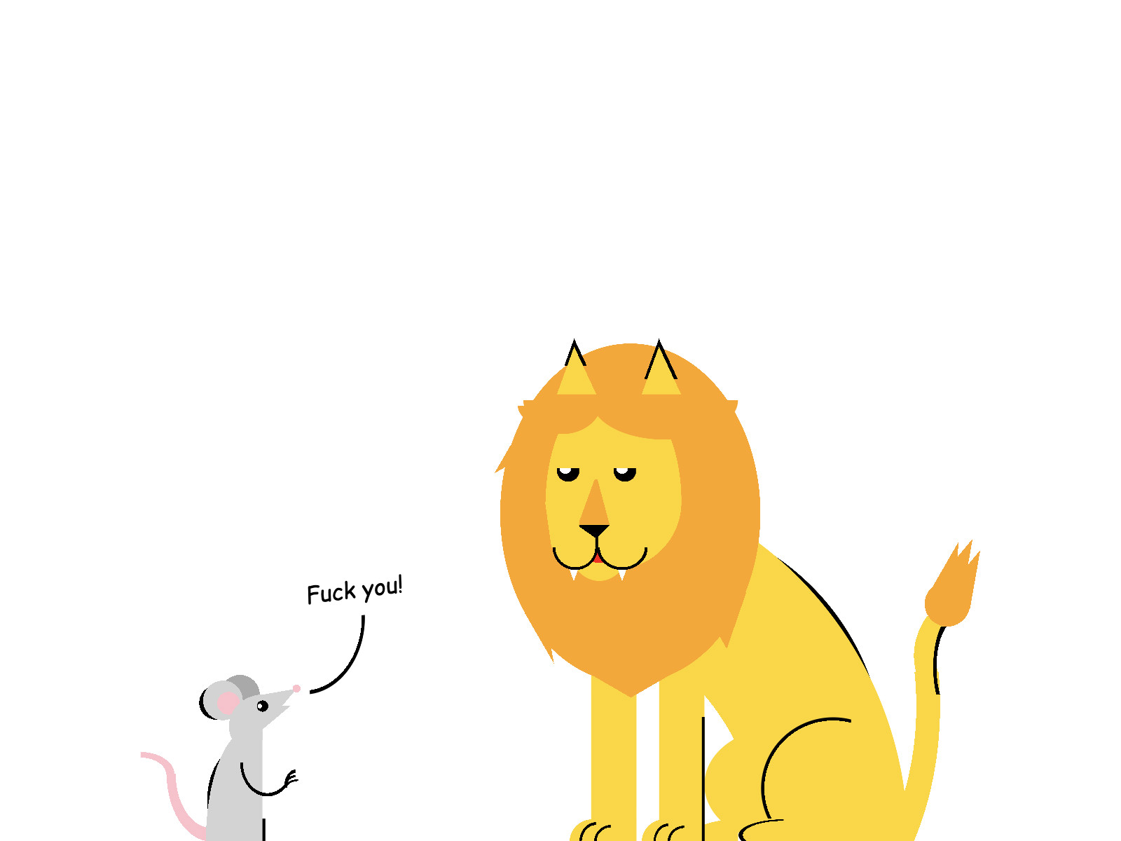 Cartoon of a mouse saying 'fuck you' to a lion