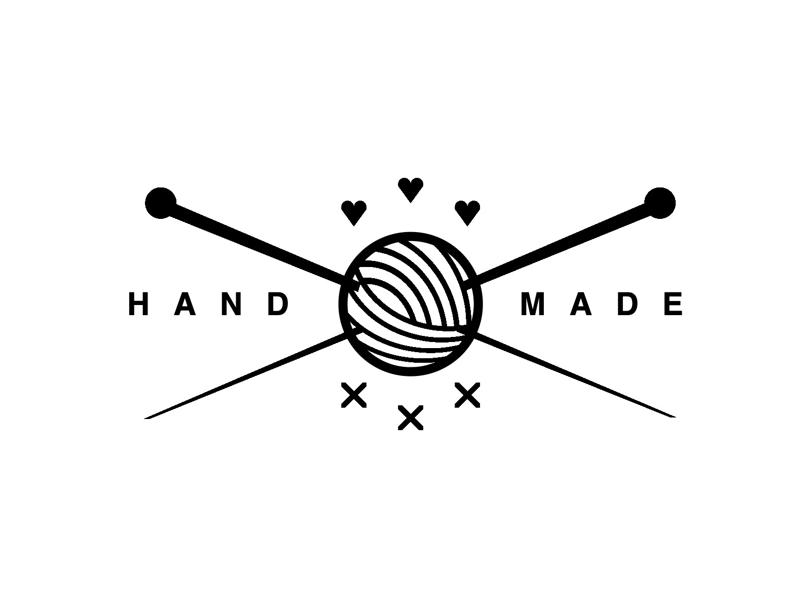 Logo with a ball of yarn and two stitches