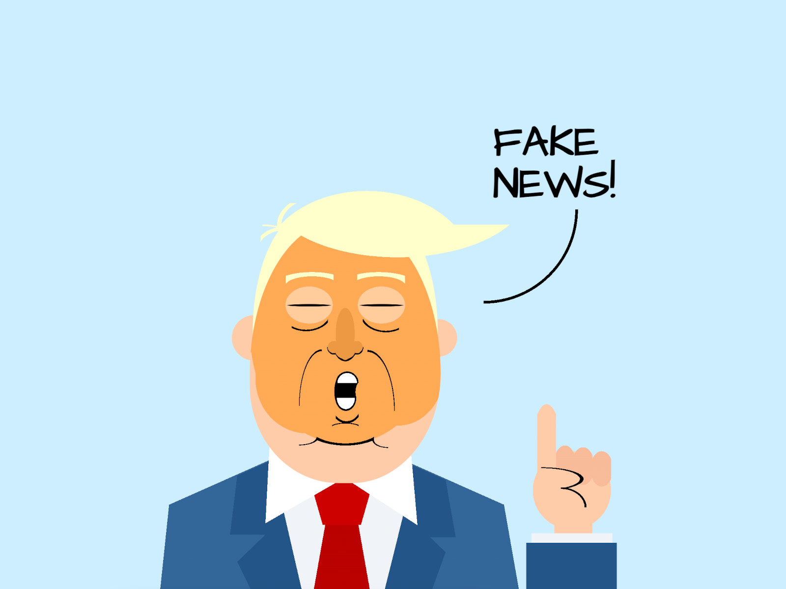 Caricature of Donald Trump saying 'fake news'
