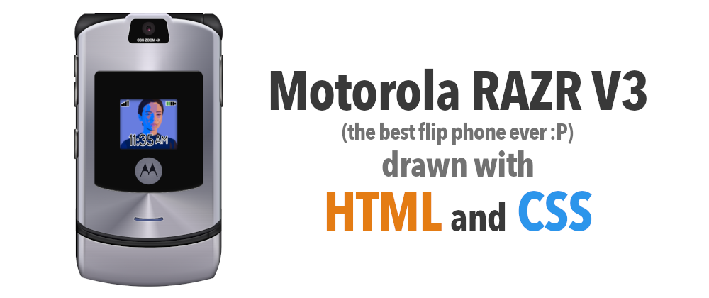 Drawing of a Motorola RAZR v3 next to the text 