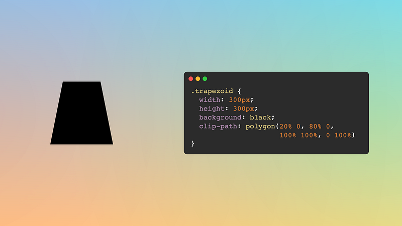 A trapezoid next to the CSS code to draw a trapezoid