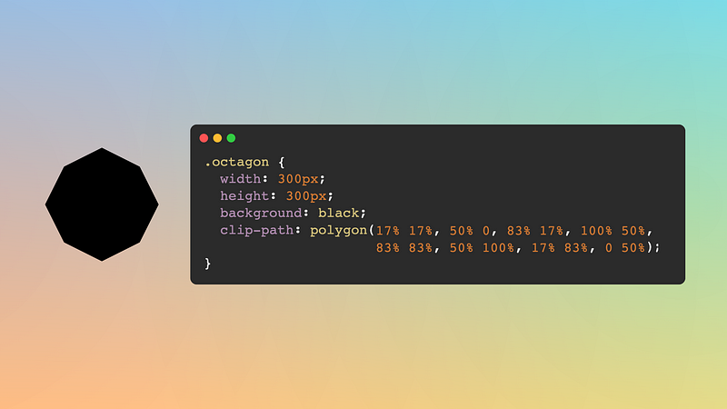 An octagon next to the CSS code to draw an octagon